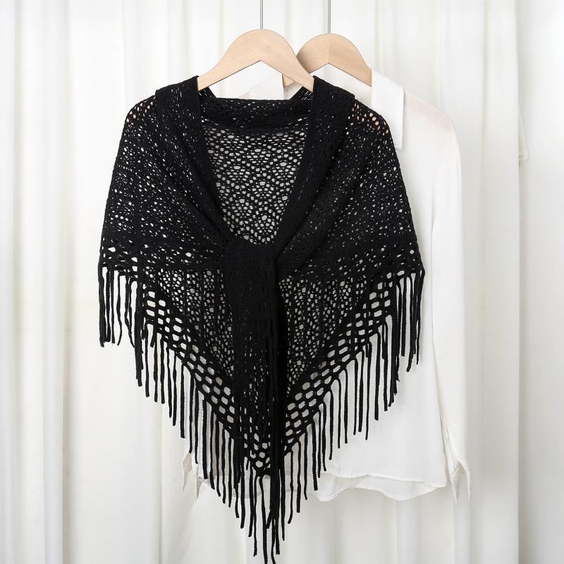 Spring New Women's Autumn and Winter Knitted Fringed Triangle Scarf Travel Cheongsam Shawl Outer Top Scarf Dual-purpose