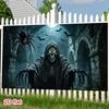 2D flat 1 piece Gothic hooded skull banner suitable for Halloween themed decoration