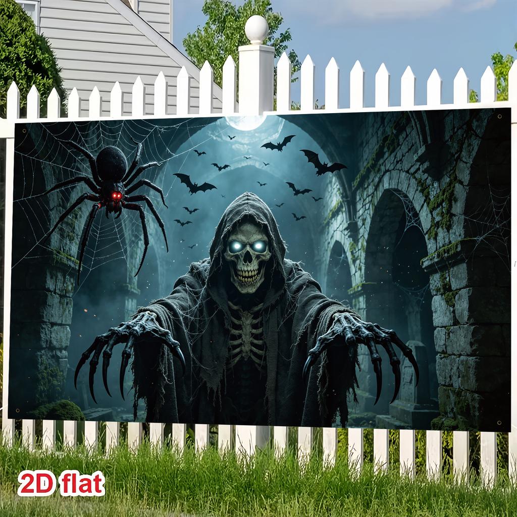 2D flat 1 piece Gothic hooded skull banner suitable for Halloween themed decoration
