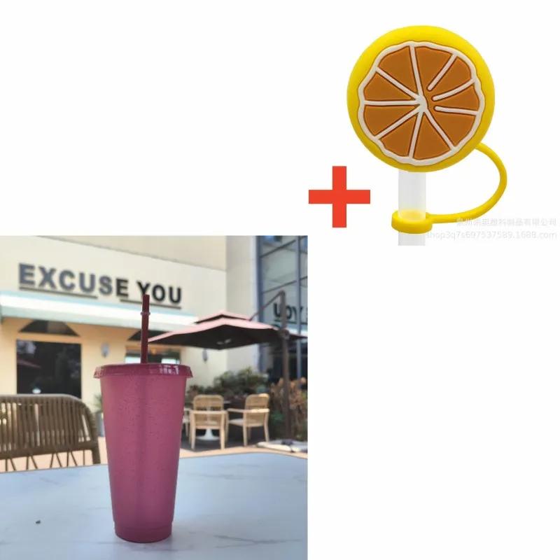 480/700ML Sequin Glitter Straw Cup Plastic Cup with Lids and Straws Reusable Coffee Cups Mugs Bubble Tea Cup Party Bar Drinkware
