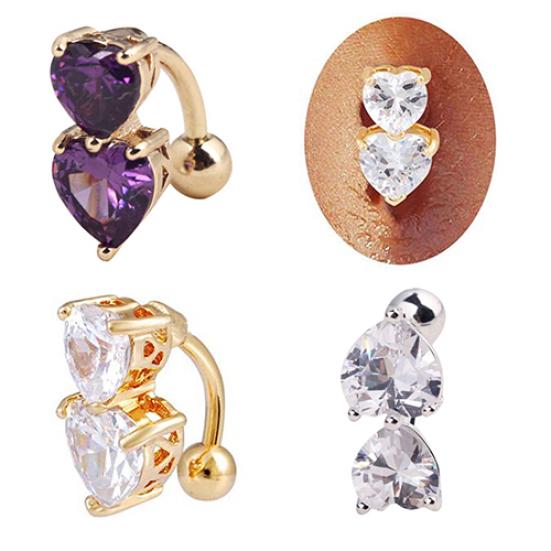Omvendt Crystal Zircon Bar Belly Ring Gull Body Piercing Button navle To hjerter