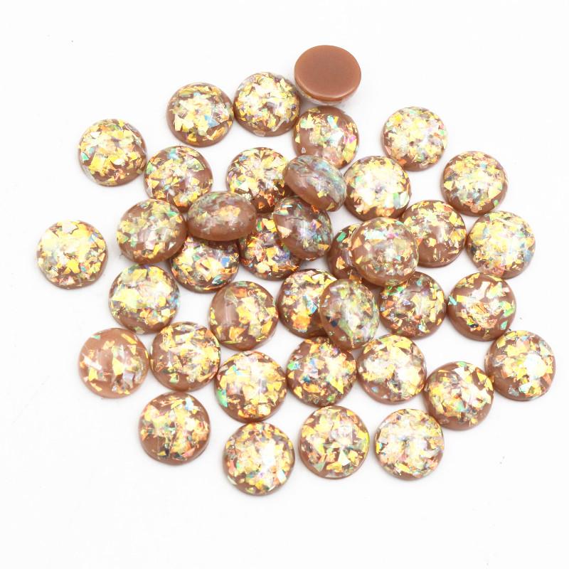 40 Stück Mode Neu 12mm Eingebaut Goldfarbe Metallfolie Flache Rückseite Harz Cabochons Cameo Kuppel DIY Schmuckzubehör