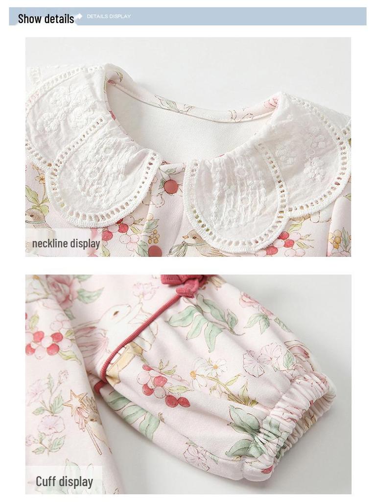 Autumn Rabbit Print Bowknot Baby Girl Romper Onesie