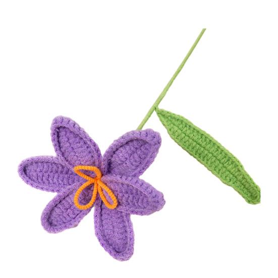 

Crochet Tulip with Stem Leaf Handcrafted Knitting Flower Ornament Yarn Floral Decoration Mother s Day Birthday Christmas Gift фіолетовий