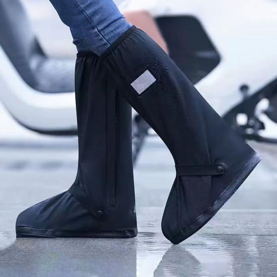 1 Pair Waterproof Shoe Covers, Reusable Rain Boot Shoe Cover with Side Zipper, Reflector, Anti-Slip Shoe Protectors for Men Women
