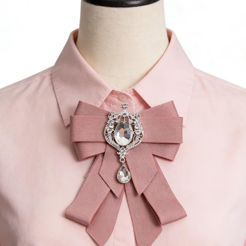 Crystal Bows Brooch For Dresses And Coats Fashionable Rhinestones Necktie Jewelry Accessory For Elegant Outfits