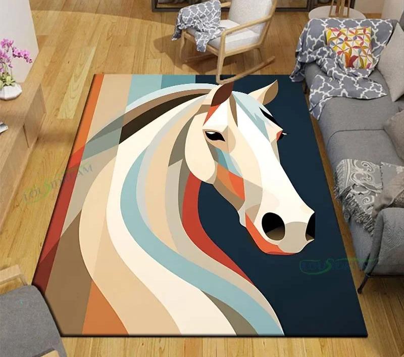 3D Fashion Exquisite Painted Galloping Horse Design Anti-Slip Area Rug for Living Room Kids' Bedroom Mat Large Decorative Carpet