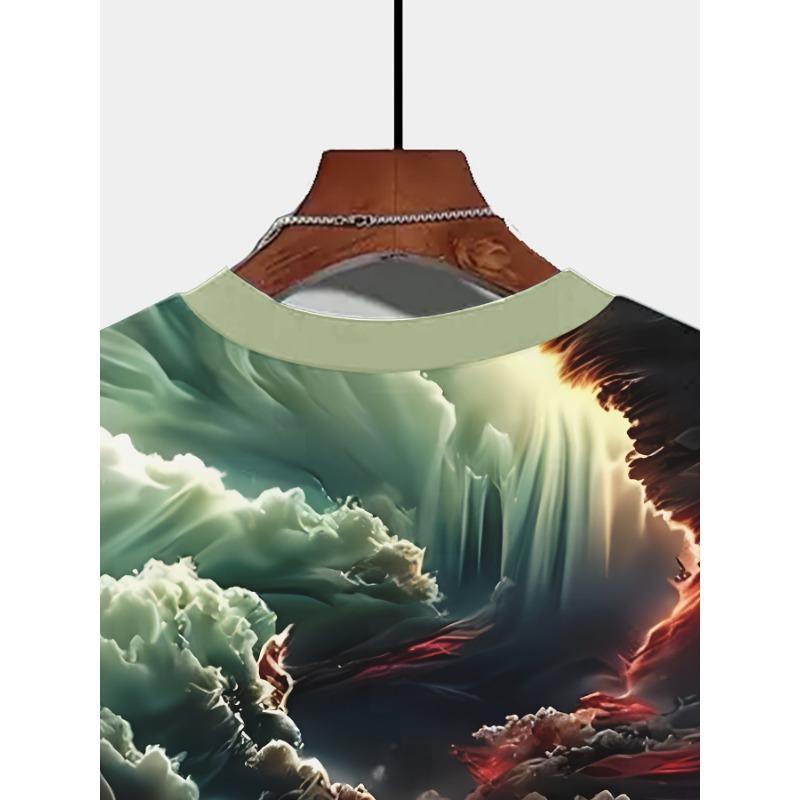 Men's 3D Abstract Cloud Print T-Shirt Lightning Nebula Graphic Short Sleeve Crewneck Tee Colorful Summer Casual Tops Streetwear Harajuku Clothing