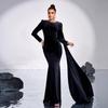 Elegant Cross-Border Round Neck Long Sleeve Evening Gown