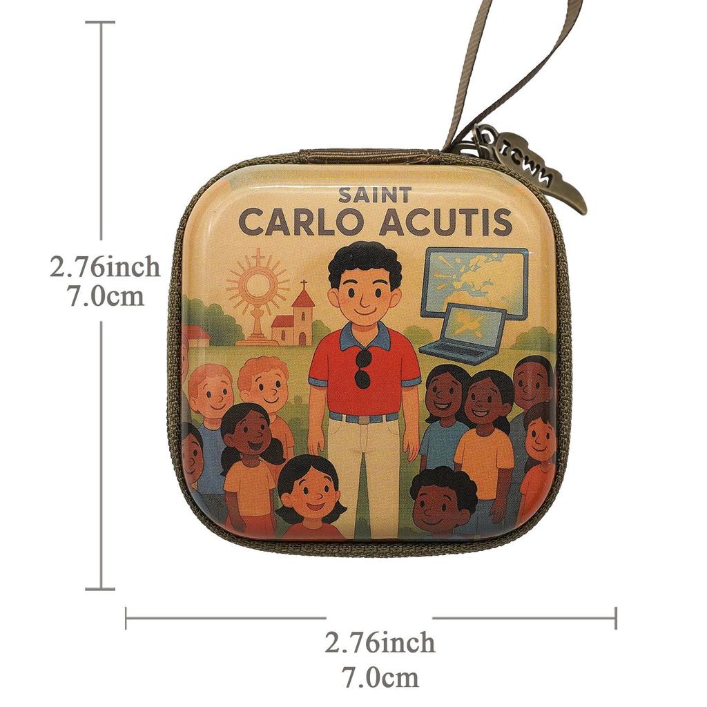 Square Cartoon Rosary Pouch with Feather Zipper, 7x7cm, 3.3cm Thick - Original Cross-Border Design