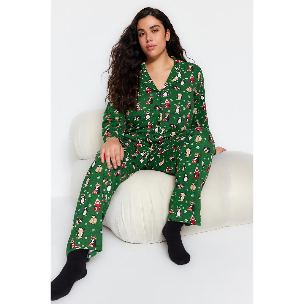 Navy Blue Patterned Knitted Pajama Set Tbbaw24ai00002