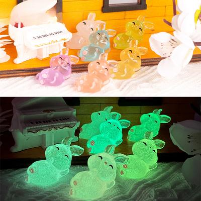 Glow-in-the-dark Rabbit Resin Decoration Cute Cartoon Light Up Rabbit Micro Landscape Desktop Car Landscape Decoration