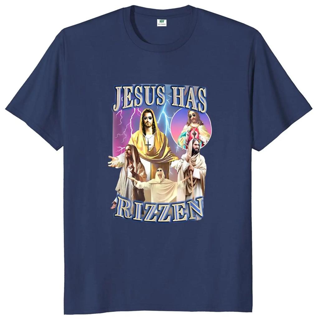 Jesus Has Rizzen WoUnisex T Shirt Retro Christian Religious Harajuku Streetwear 100% Cotton Unisex O-neck Summer T-shirt