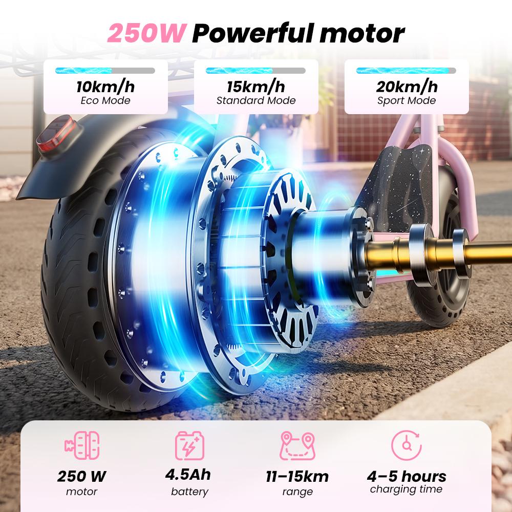 iScooter IK7 Kids Electric Scooter 250W 4.5Ah 8.5''Tires Removable Seat APP Control 3-Speed Rang 11-15KM Electric Scooter for Kids