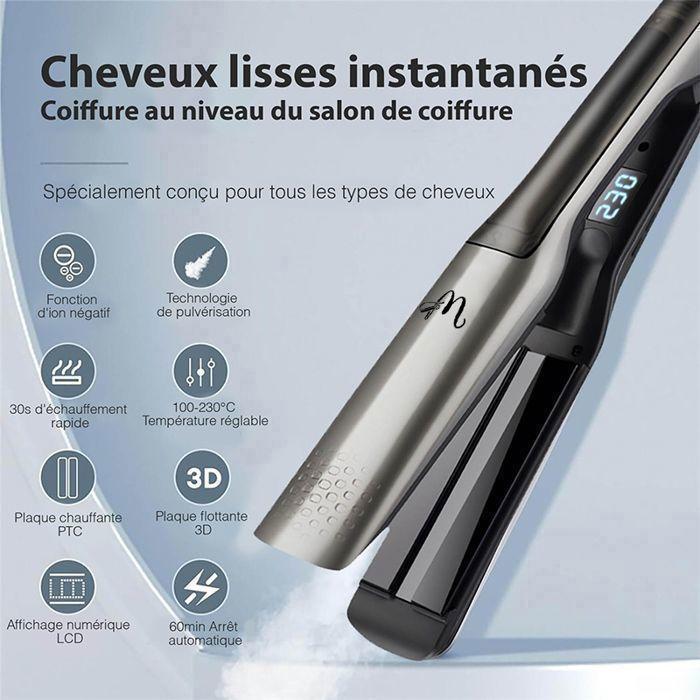 Lisseur Boucleur Vapeur - WENZYLIQUOX - Pro - 10 temp. (jusqu'à 230°C) - Plaques céramique - Vapeur brevetée