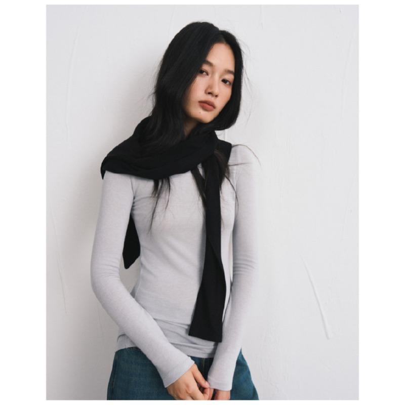Tencel Modal Cashmere Bottoming Shirt for Women in Autumn and Winter Slim Solid Color Skin-friendly T-shirt High-end Light Luxury Knitwear