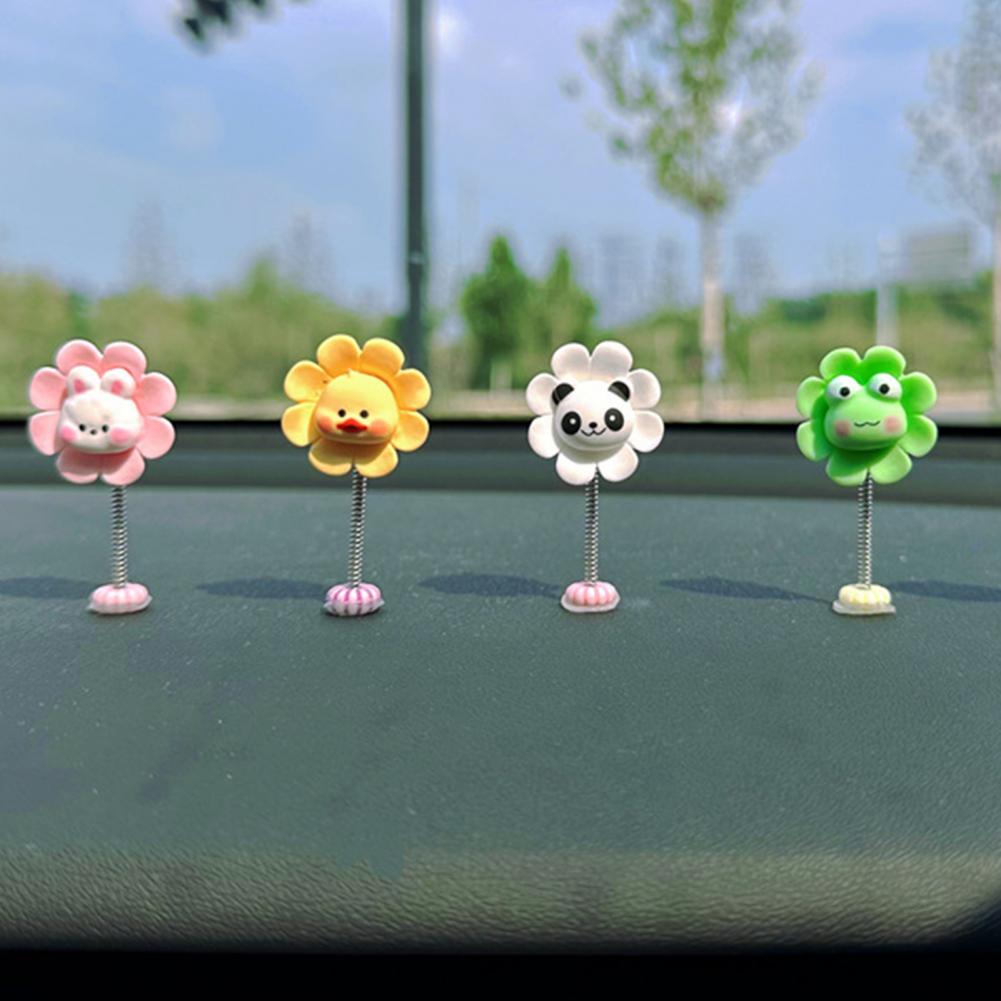 Car Ornaments Shaking Cartoon Flower Ornament Fun Car Dashboard Desk Decoration with Spring Office Accessory Rabbit Flower Car