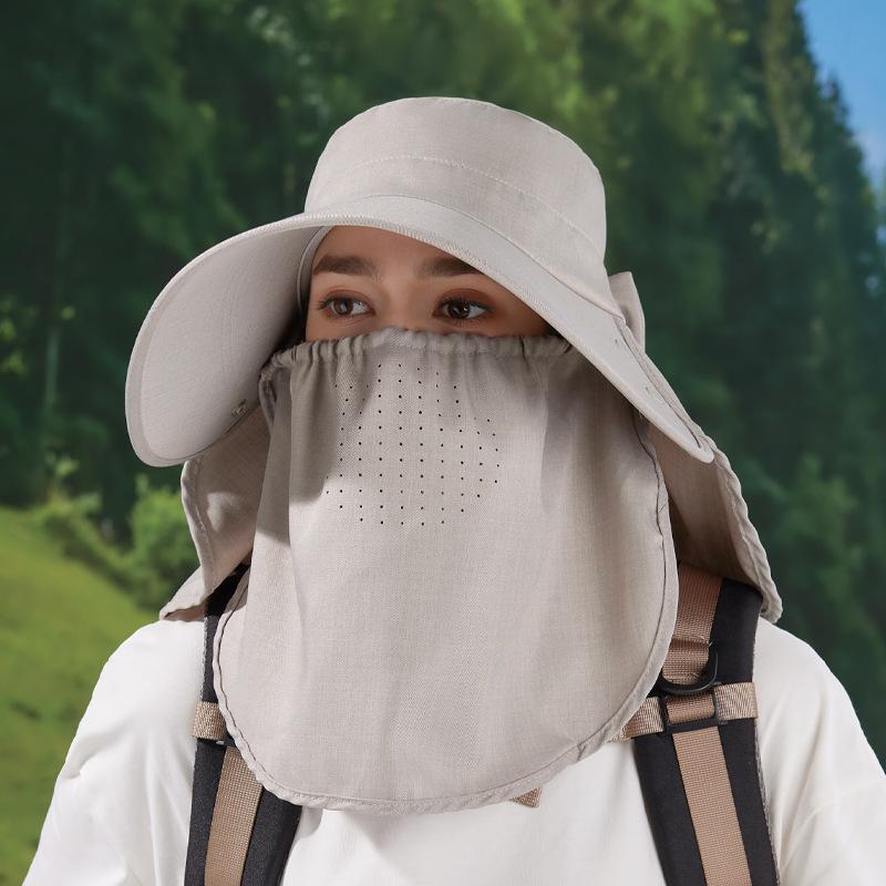 Summer Sun Protection Hat Women's Big Brim Shawl Neck Protection Sun Hat Breathable Face Mask Can Be Ponytail Bucket Hat