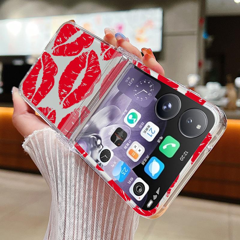 

Тонкий складной чехол с цветным рисунком губ из 3 предметов для Xiaomi Mix Flip Hard PC Прозрачный ударопрочный прозрачный чехол для телефона Xiaomi Mix Flip бежевый