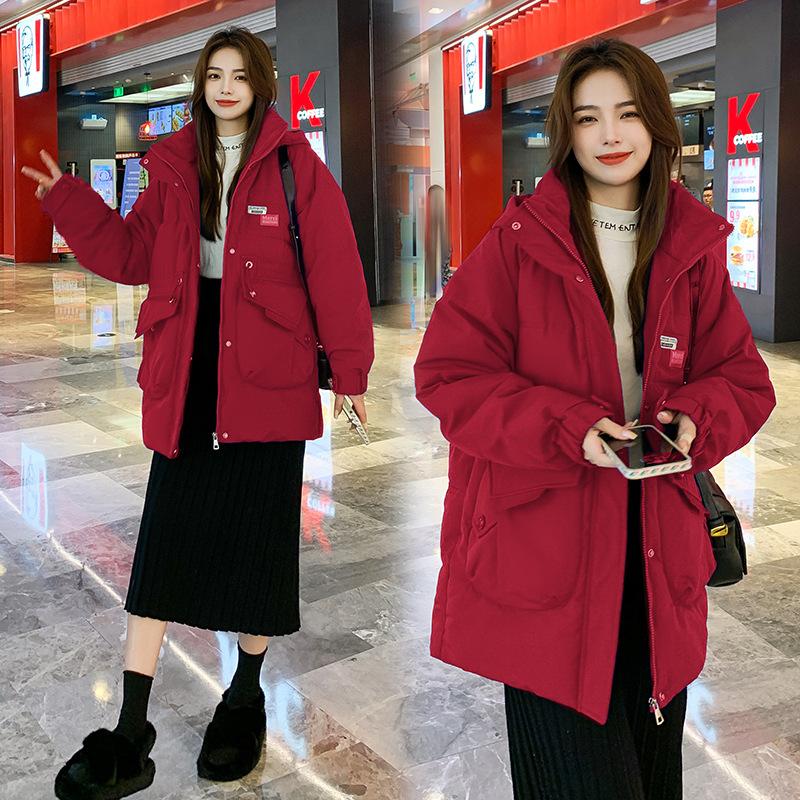 2025 New Down Cotton Jacket Women's Mid-length Plus-size Korean Loose Cotton Jacket Fashionable Slimming Thickened Padded Jacket Jacket