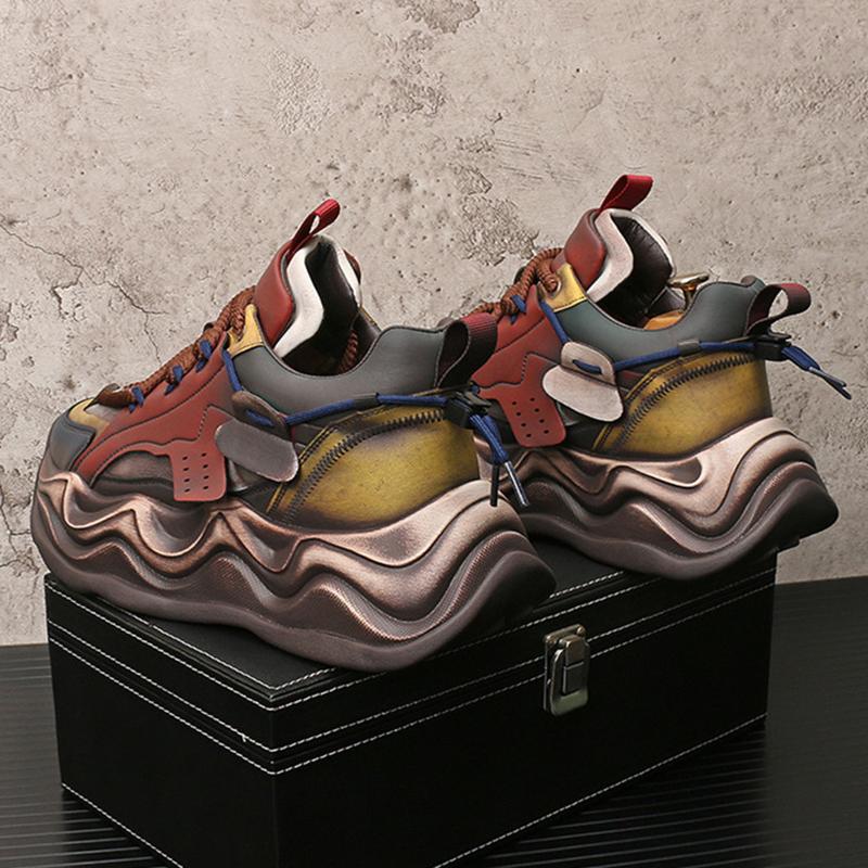 Fashion New Fashion Designer Men's Retro Mixed Colors Lace Up Platform Causal Shoes Flats Male Walking Sneakers Zapatos Hombre