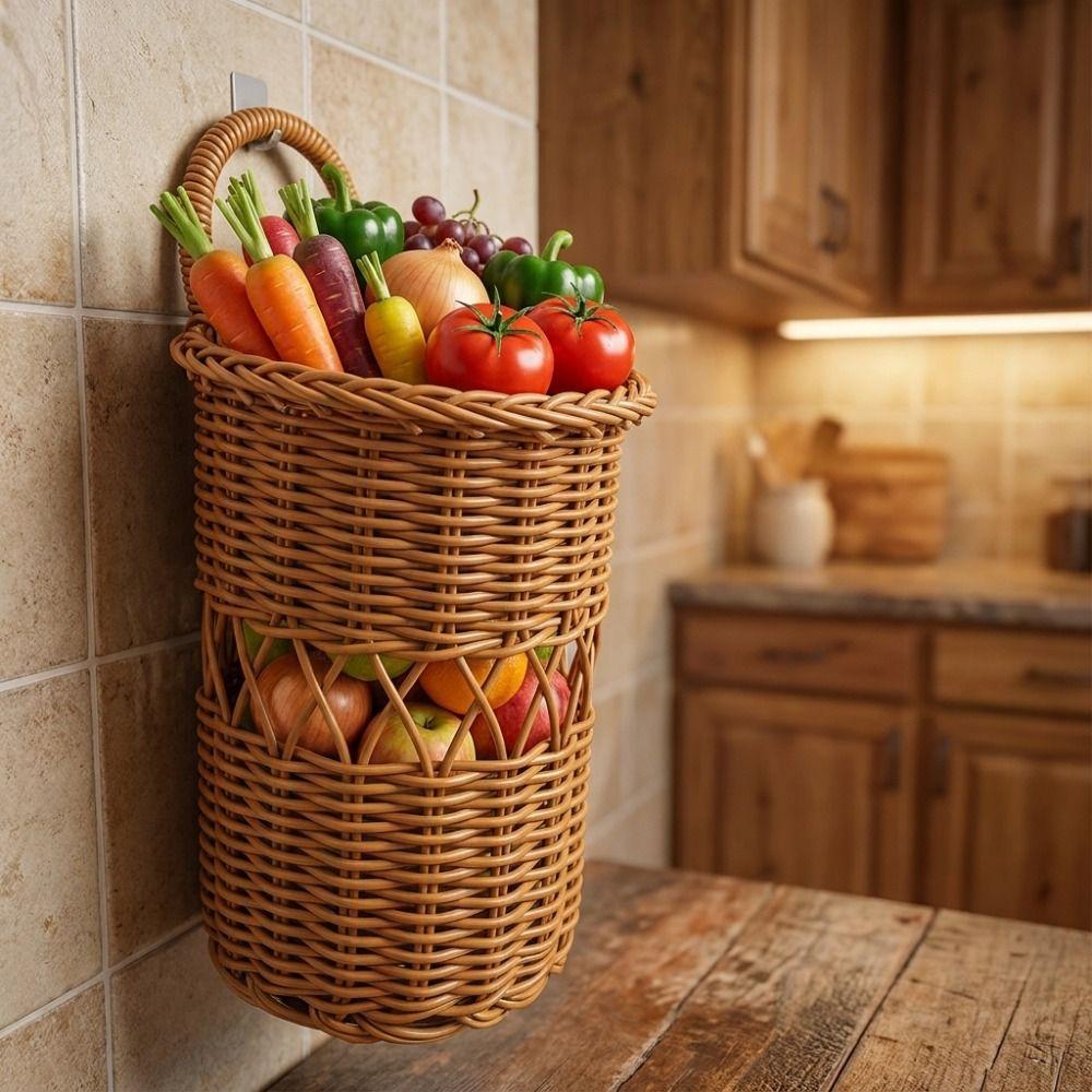 Rustic Style Kitchen Utensil Holder Handwoven Fruit Vegetable Basket  Living Room