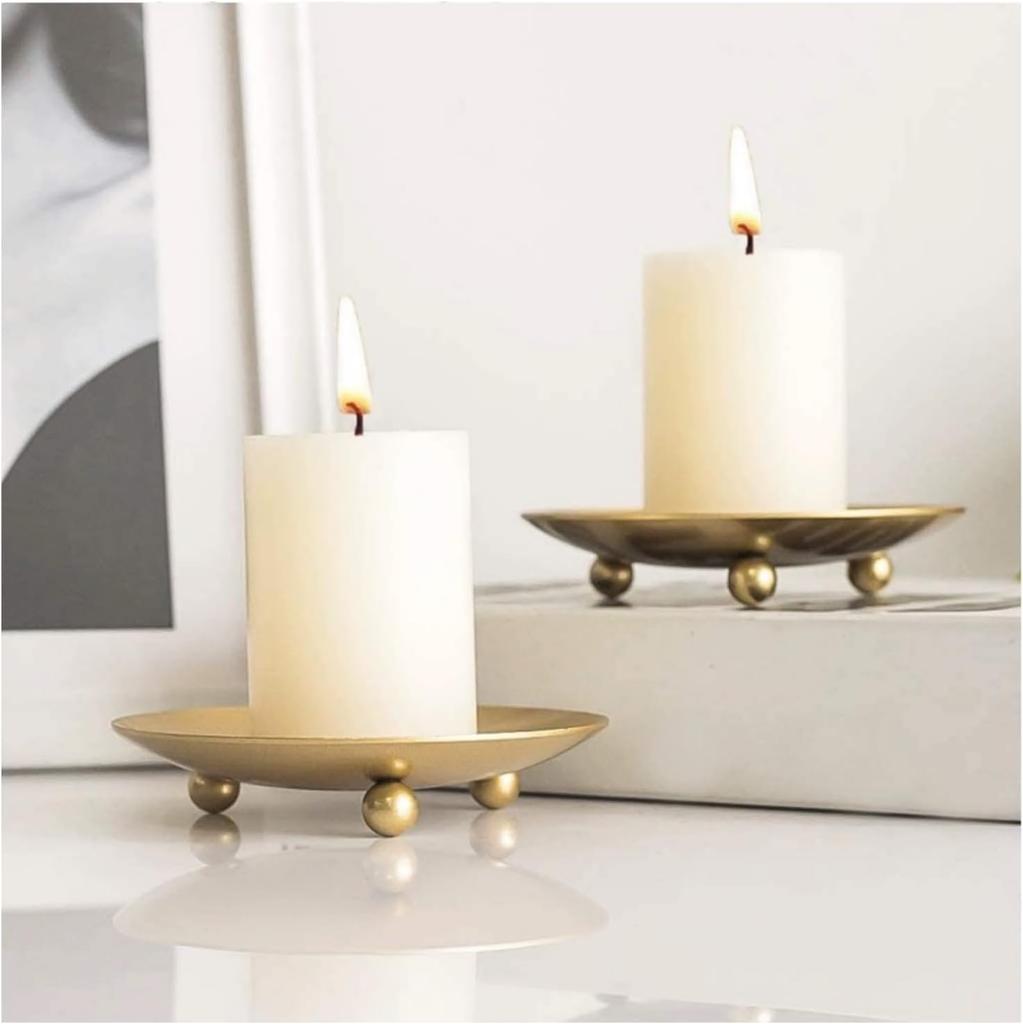2pcs Iron Golden Candle Holder Decor Metal Tray type Gold Candle Holders for Home Restaurant Wedding Dinner Party Decorations