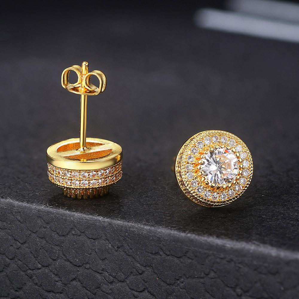 Steampunk Trend Jewellery For Women Iced Out Zircon Hip Hop Men Piercings Stud Earrings Round Gold OHE003