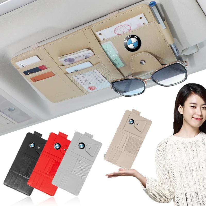 For BMW Car Sun Visor Organizer Multi-Pocket Auto Interior Accessories Zipper Pocket Organizer For BMW X3 X4 F10 F18 F06 F12 F13