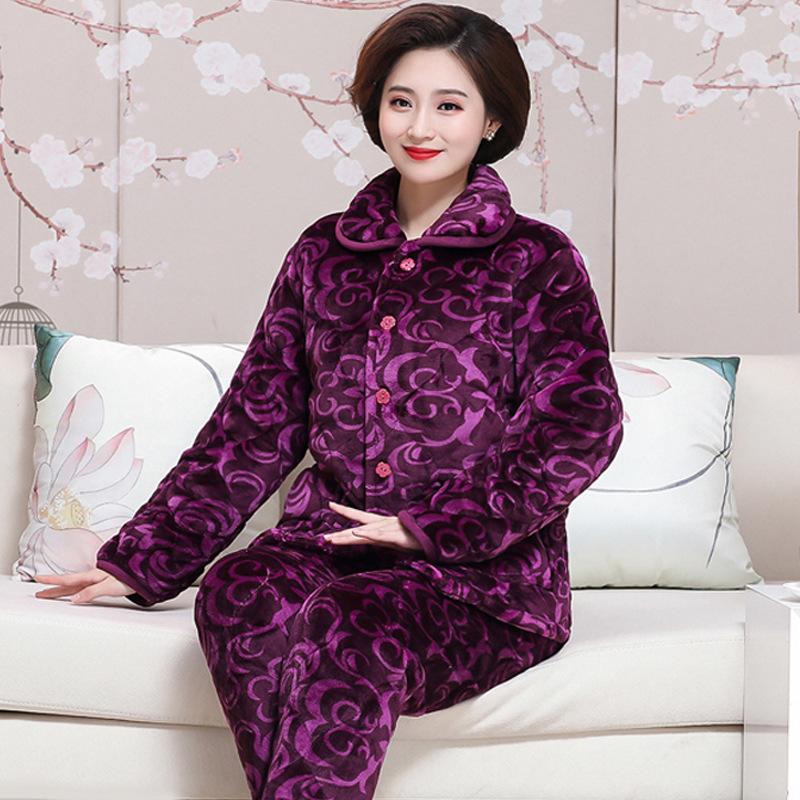 Women's Winter Pajamas Three-layer Thickened Padded Cotton To Keep Warm and Fleece Coral Fleece Padded Jacket