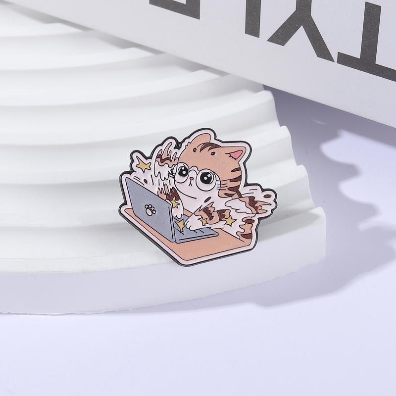 Xiaomi Funny Cute Working Cat Brooch Enamel Pins Anime Office Cat Brooches Bag Lapel Badge Jewelry Gift for Office Workers & Cat Lovers