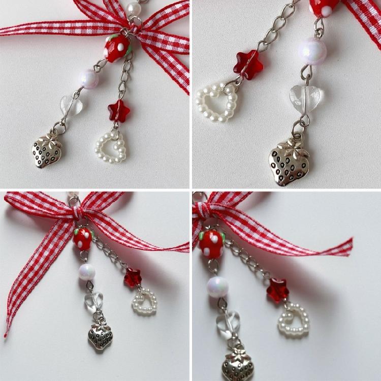 Elegantes Erdbeer-Anhänger-Handy-Hängeornament Einzigartiger Schleifen-Schlüsselanhänger-Charm
