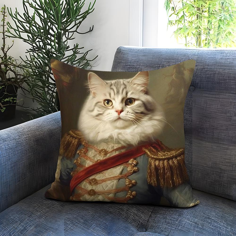Renaissance Royal Cat Funny Cushion Cover Comfortable Reversible Pillow Cover Ideal for Car Sofa Bedroom & Beyond