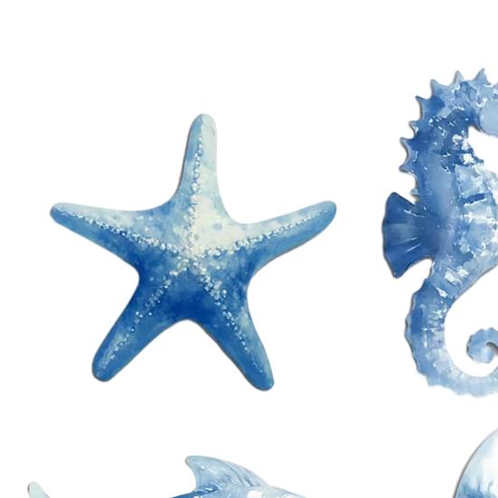 4 Pcs Wooden Beach Wall Decor Coastal Ocean Starfish Seahorse Conch Fish Wall Art Nautical Theme Home Decor for Farmhouse Living Room Bathroom
