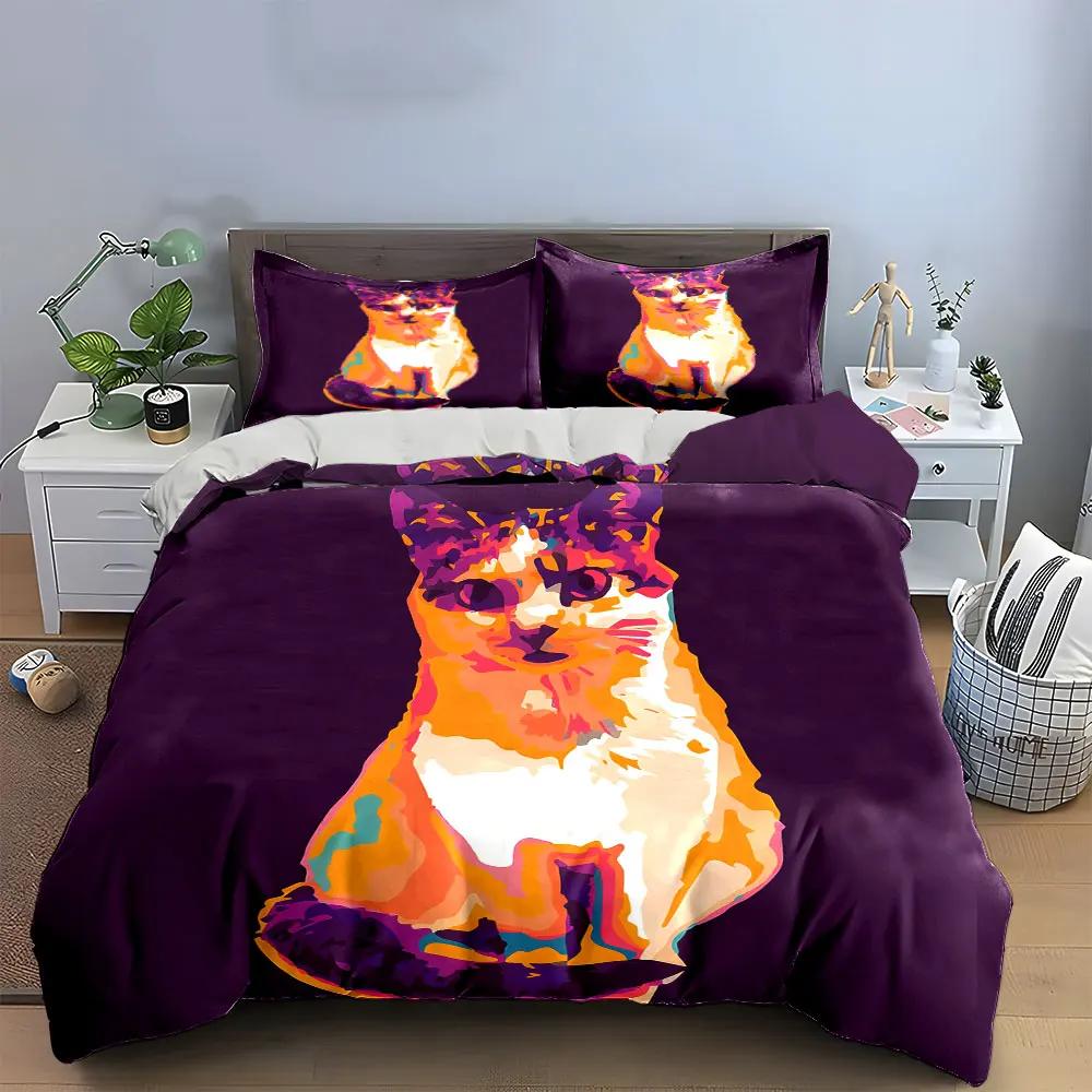 "Colorful Cat Artwork Home Decor" Soft Comfortable Duvet Cover Bedding Set Included 1*Duvet Cover & 2*Pillowcases, gift