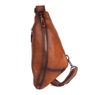 Antique Texture Tanned Natural Cow Leather Cross Body Bag One Shoulder Genuine Leather Thick Leather Interchangeable Left and Right 12045