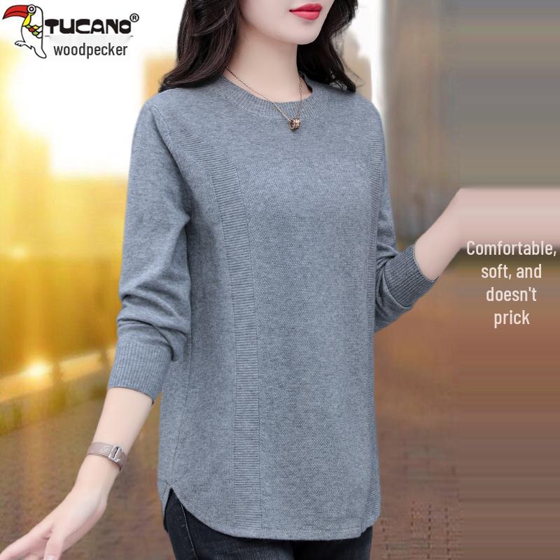 Women's 2025 Woodpecker Knitted Sweater: Fashionable Long Sleeve Autumn/Winter T-Shirt for Middle-Aged Mothers