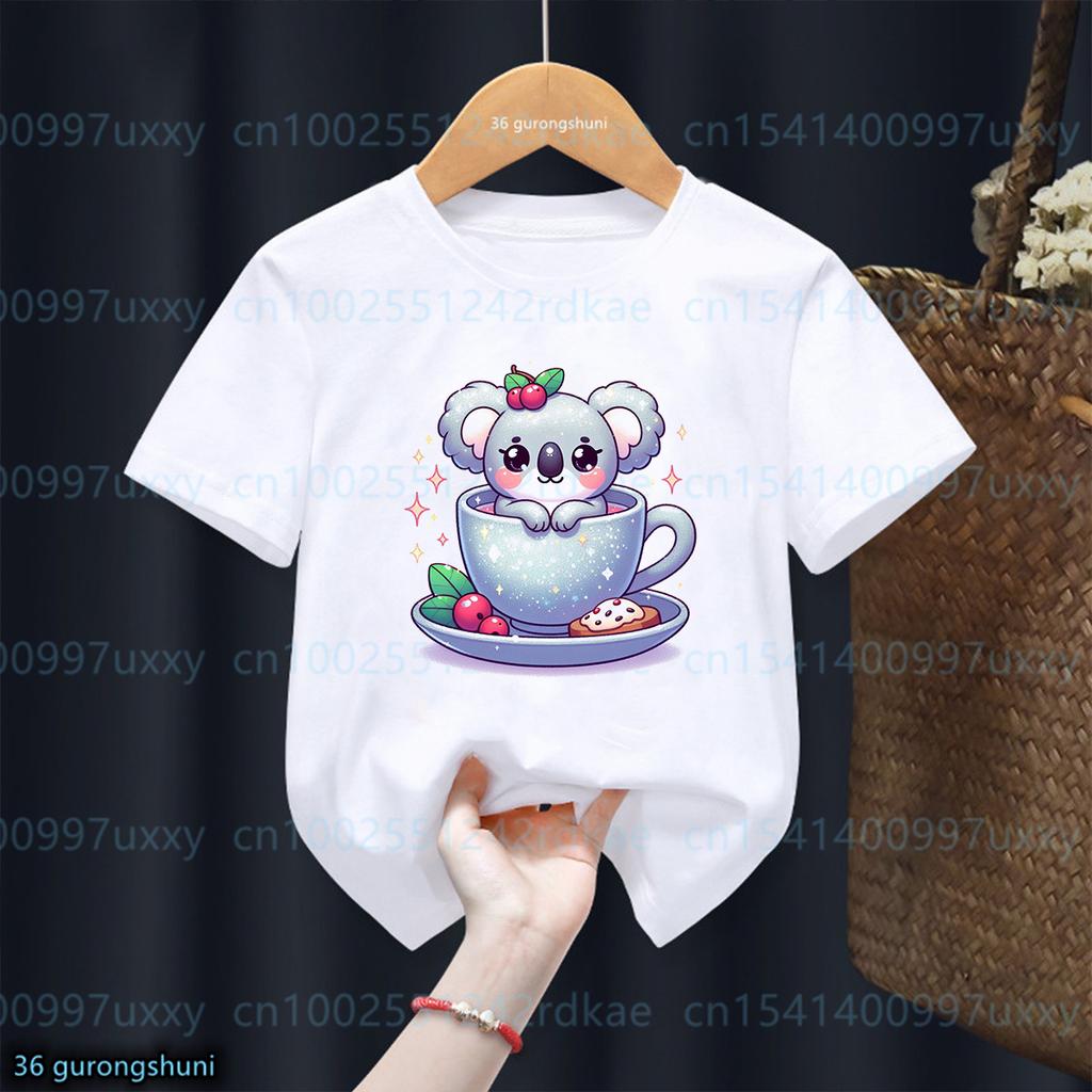 Fashion New Girls T-Shirt Cute Watercolor Koala Animal Print Toddler T Shirt Fashion Cute Baby Shirt Summer Kids Short Sleeved Shirt Top