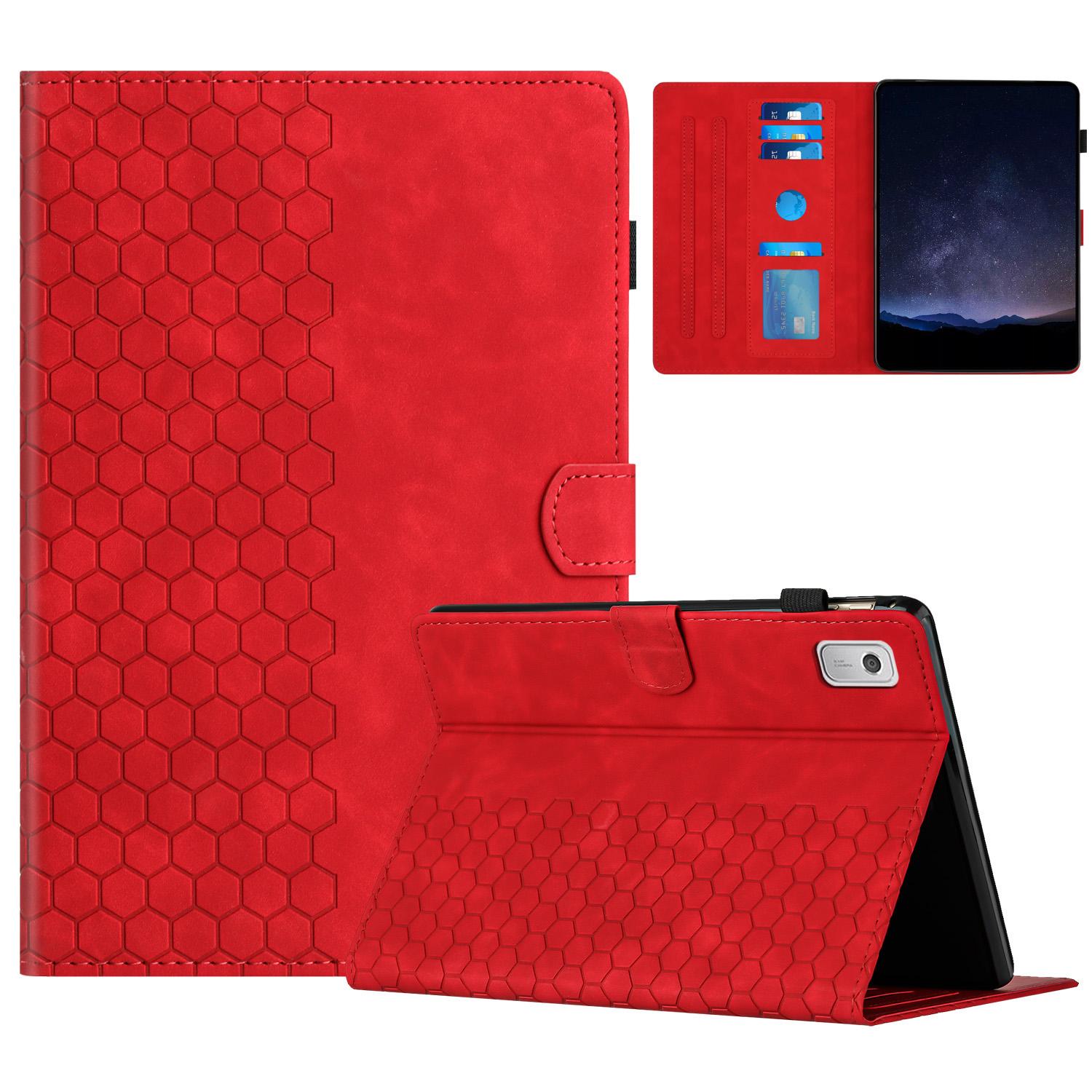

For Lenovo Tab P11 Gen 2 Case Honeycomb Printed Leather Tablet Cover with Card Slot Red