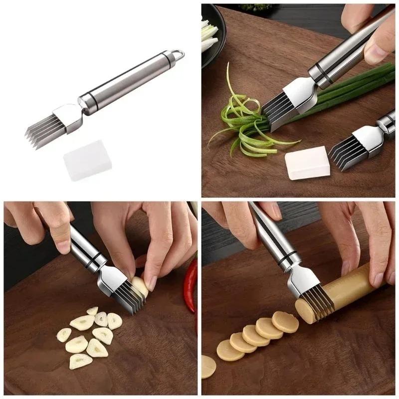 Practical Stainless Steel Scallion Cutter with Ergonomic Handle | Onion & Garlic Shredder for Kitchen Efficiency