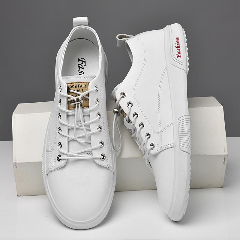 Neueste Mode Herren Freizeitschuhe Männlich Walking Echtes Leder Kuh Herren-Sneaker Klassische Weiße Skateschuhe Atmungsaktiv Bequem
