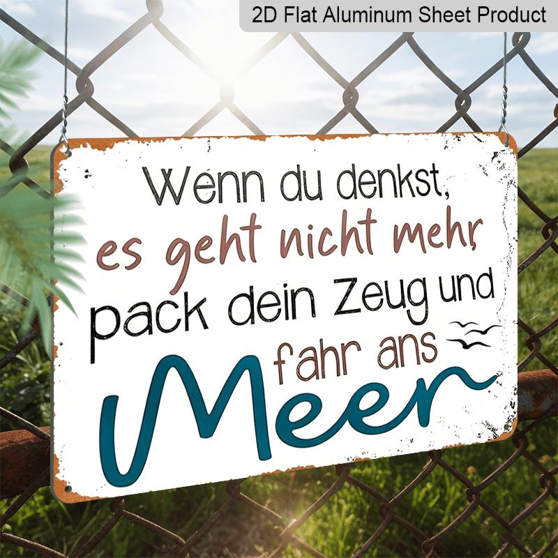 2D Flat, 1pc Vintage Aluminum Wall Art Sign with Inspirational German Quote & Seagull Design - 8.0X12.0 inch Rustic Metal Plaque for Home, Office