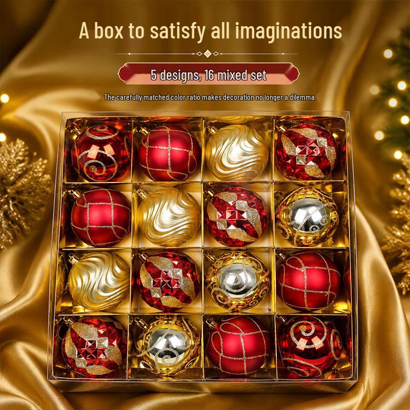 New 8cm Hand-Painted Christmas Ornaments Set - 16 Plated Plastic Balls