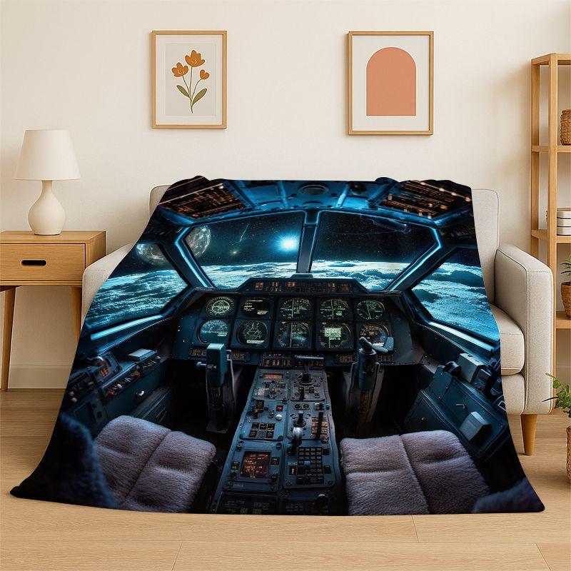 Cockpit Cabin Aircraft Control Dashboard Flannel Blanket Soft Throw Blanket for Bedroom Living Room Bed Travel Picnic Nap Cover