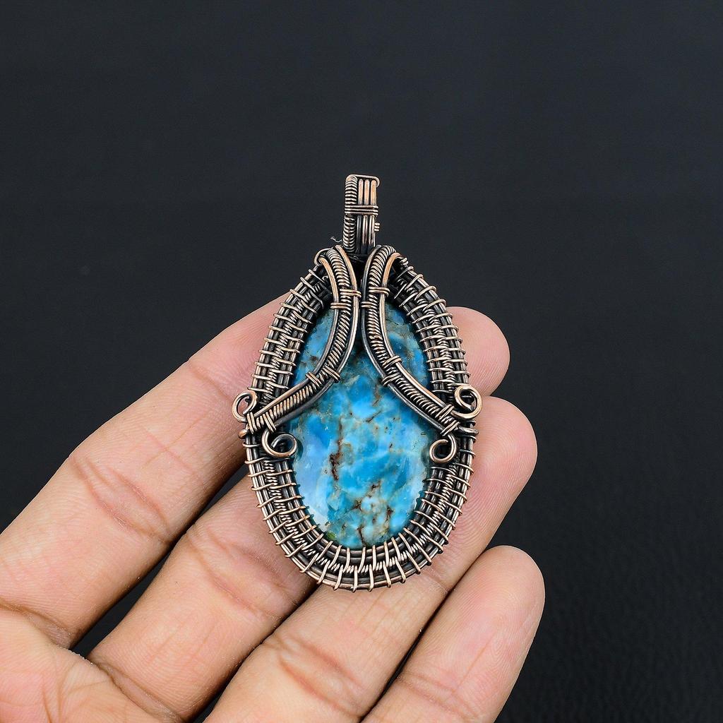 Neon Blue Apatite Gemstone Pendant 999 Copper Wire Wrapped Jewelry, Handmade Antique Pendant Jewelry, Gift For Mother