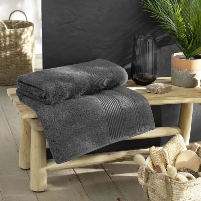 Serviette De Bain - Tendresse - Anthracite - 90 X 150 Cm - 100% Coton - Oeko-Tex®