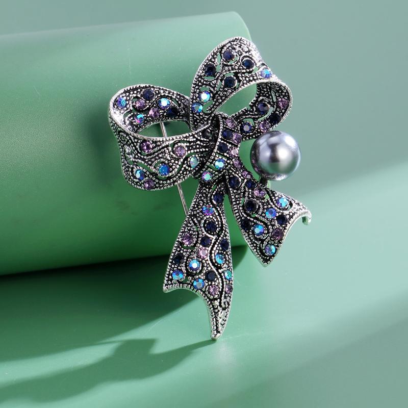 Exquisite Vintage Rhinestone Bow Brooches For Women Clothing Coat Jewelry Accessories Gifts
