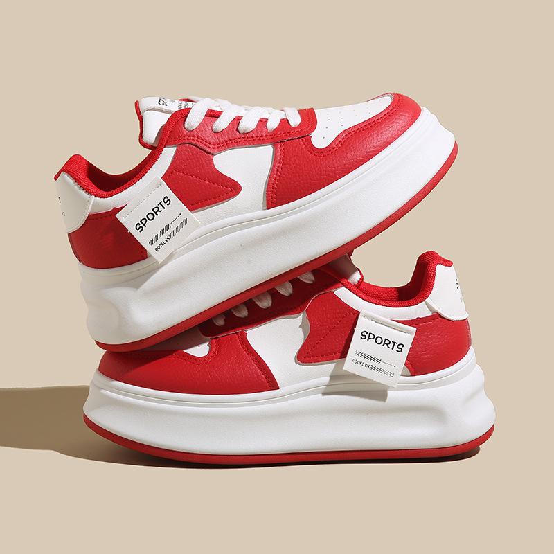 

Весенние маленькие белые туфли новые женские студенческие на толстой подошве увеличивающие рост спортивные кеды повседневная уличная съемка 40 красный