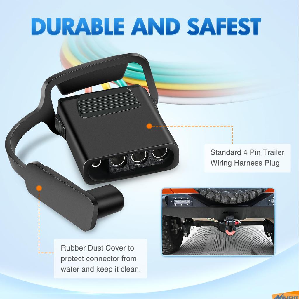 Nilight 56407 4-Way Trailer Wiring Harness Kit for Vehicle Side Custom JL Trailer Towing