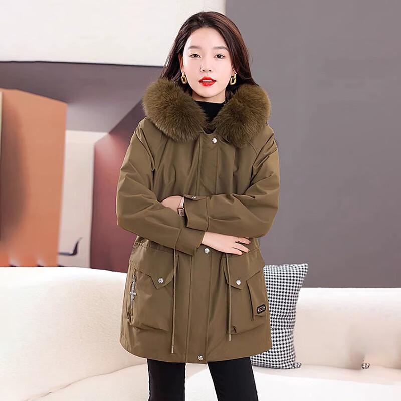 Kaiser Women's Fox Fur Collar Rabbit Fur Lined Parka Coat